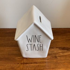 NWOT Rae Dunn Wine Stash Ceramic Cork Bank Magenta Black Lettering